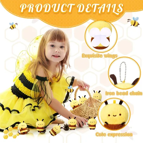Miniatura 4 de Sratte 8 piezas 9.99 centímetros de abejas de peluche de 3.94 pulgadas, abeja pequeña de peluche suave, abeja de miel de peluche, llaveros