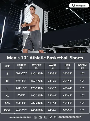 Miniatura 7 de NORTHYARD Pantalones cortos de baloncesto atléticos de 10 pulgadas para hombre, de secado rápido, pantalones cortos de entrenamiento de malla ligera