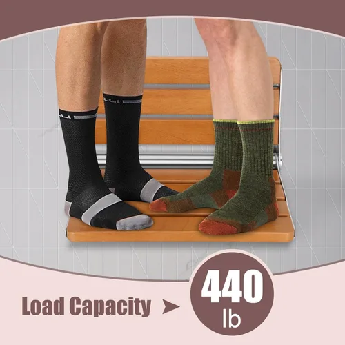 Miniatura 3 de Asiento de ducha plegable de teca, montado en la pared, banco plegable para espacios pequeños, carga máxima de 380 libras