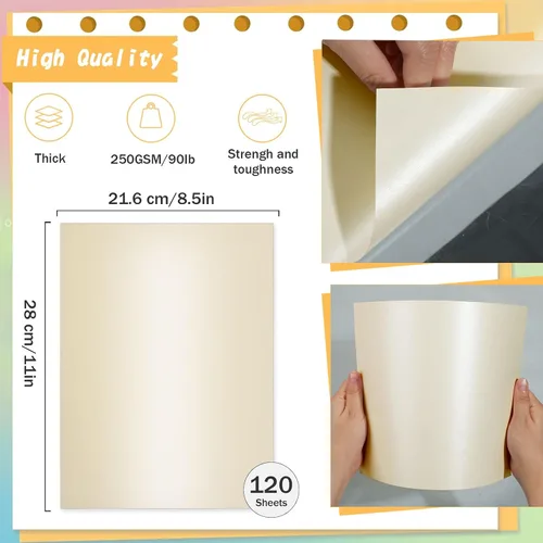 Miniatura 2 de 120 hojas de cartulina color crema brillante de 8.5 x 11 pulgadas, papel metálico de 250 gsm/92 libras, papel perlado de doble cara