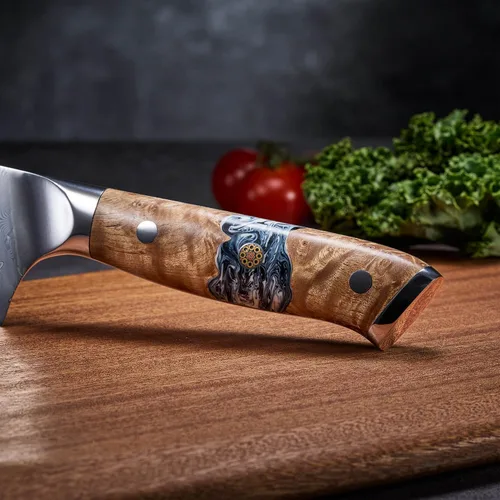Miniatura 8 de SENKEN "Tenjin" Cuchillo de chef japonés VG10 de acero Damasco de 8 pulgadas, hoja de acero de Damasco de polvo de 110 capas, patrón de hoja