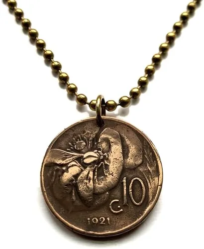 1923 Italy Italia 10 Cent coin pendant honey bee bumble bee beekeeper honey farmers pollination beehive Roma Milan Florence Venice Napoli Turin Pisa
