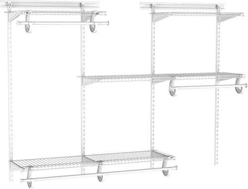 ClosetMaid ShelfTrack - Sistema organizador de alambre para armario, ajustable de 4 a 6 pies, con estantes, barras de ropa, herrajes, acero Blanco