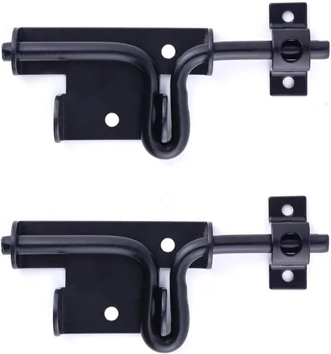 Miniatura 6 de 2 paquetes de cerrojo deslizante resistente – Cerradura de puerta de metal grueso negro con agujero de candado para valla de madera, puerta