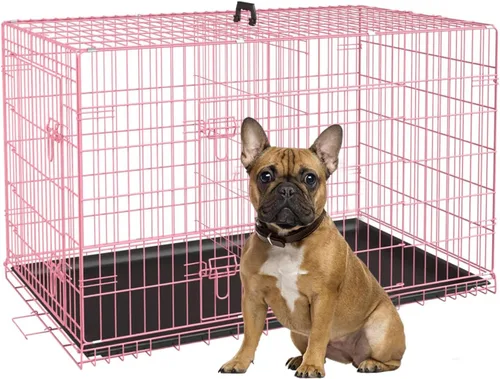 Miniatura 12 de Jaula para perros pequeños de 24 pulgadas, jaulas resistentes para perros pequeños, jaula plegable de alambre de metal con bandejas extraíbles, Negro