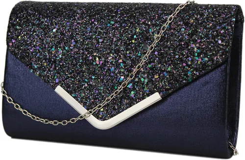 Miniatura 2 de Queena Bolso de mano de noche brillante con purpurina para mujer, bolso de mano con cadena para boda, fiesta, graduación, regalo para mamá, esposa