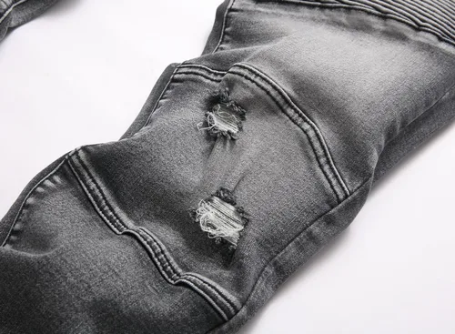 Miniatura 5 de XIMXIMMTIAN Jeans de mezclilla para hombre estilo motociclista, lavados, desgastados, ajustados y rectos