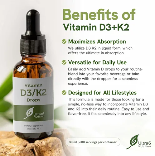 Miniatura 2 de Gotas de vitamina D3 con K2 para una mejor absorción, gotas de vitamina D para adultos y niños