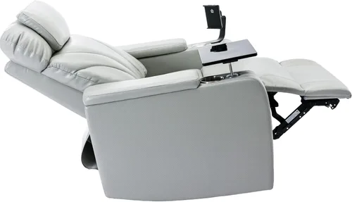 Miniatura 3 de Merax Silla reclinable de cuero, asiento eléctrico de cine en casa con reposabrazos de audio multimedia, portavasos y almacenamiento, color gris
