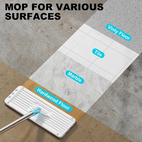 Miniatura 3 de Juego de trapeador y cubo, mopas para limpieza de suelos turquesa-cian, trapeador de pared con mango largo, sistema de trapeador plano y cubo, mopa