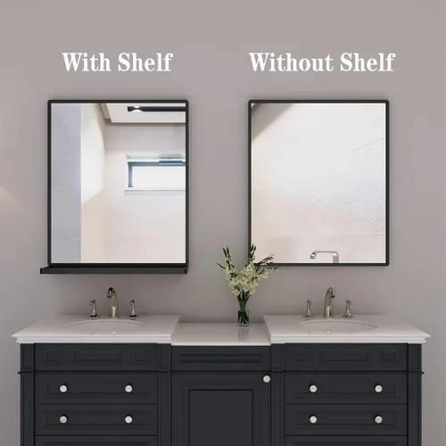 Miniatura 2 de ANYHI Espejos de baño para pared, espejo de pared de metal con estante, perfecto para sala de estar, dormitorio, entrada, rectangular, vertical Negro