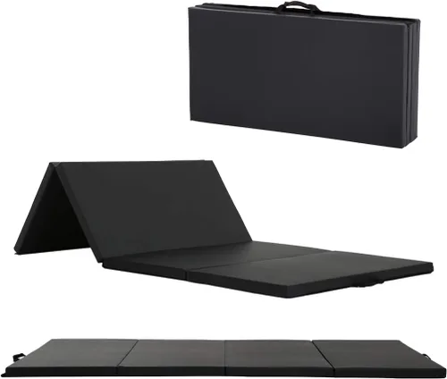 Colchoneta de gimnasia portátil plegable de 4 x 8/2 x 6 pies, tapete de ejercicio de piel sintética con asas de transporte para entrenamiento en