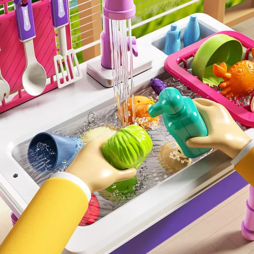 Miniatura 3 de JUKUDAHU Fregadero de juegos con agua corriente, fregadero de juguetes de cocina para niños de 3, 4, 5, 6, 7 años, lavavajillas eléctrico, juego