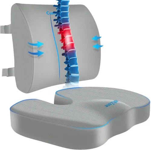 Miniatura 15 de CushZone Cojín de asiento, almohada de apoyo lumbar con correa ajustable, cojines para silla para aliviar el dolor de ciática, con funda lavable
