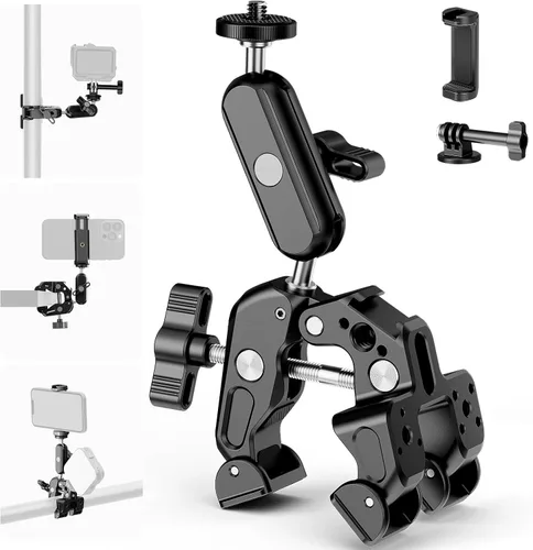 Miniatura 8 de NEEWER Super Clamp con Brazo Mágico de Cabeza Esférica Doble de 3", Zapata Fría, Roscas de 1/4", Adaptador de Montaje para Cámara de Teléfono/Acción