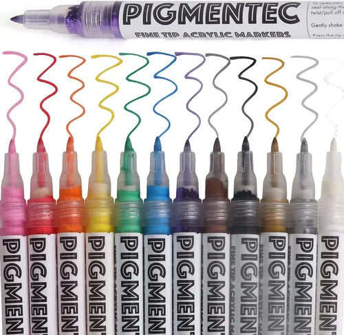Miniatura 7 de Marcadores de pintura acrílica, juego de 12 rotuladores de pintura acrílica, marcadores de arte vibrante para clase, tablero de lienzo, cerámica