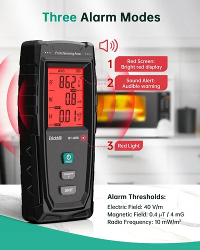 Miniatura 3 de ERICKHILL Detector EMF 3 en 1, detector de radiación de campo electromagnético para EF, RF, MF, WiFi, señal 5G, modos de alarma triple, carga tipo