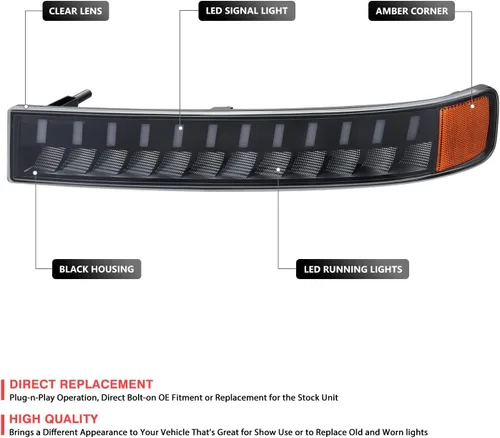 Miniatura 2 de DNA MOTORING Par de luces de señal de giro LED DRL de arranque secuencial para parachoques Compatible con Chevy GMC Express Savana 1500 03-14