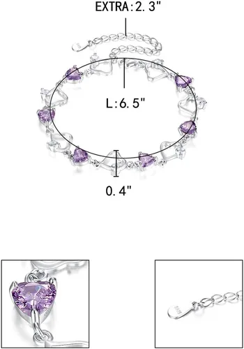 Miniatura 4 de EleQueen Pulsera de tenis de plata de ley 925 con circonita cúbica y corazón del océano inspirado en el Titánico para mujer, extensor de 7.2