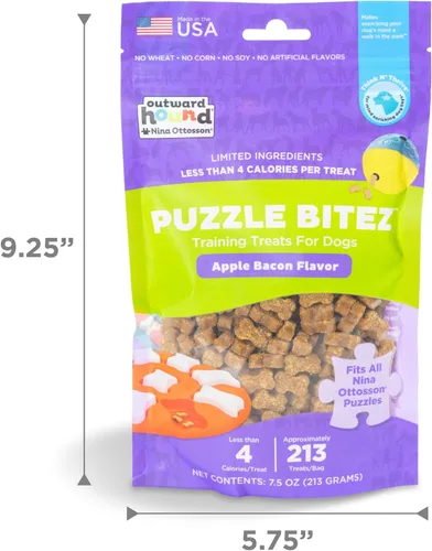 Miniatura 6 de Outward Hound by Nina Ottosson Puzzle Bitez Golosinas para perros, sabor a tocino de manzana, recompensa de entrenamiento del tamaño de un bocado