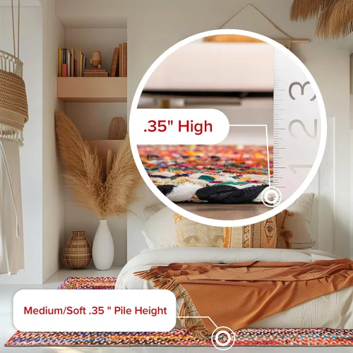Miniatura 4 de nuLOOM Tammara Multicolor, 2 pies 8 pulgadas x 16 pies, trenzado a mano, bohemio, algodón, suave y acogedor, alto tráfico, resistente a las manchas