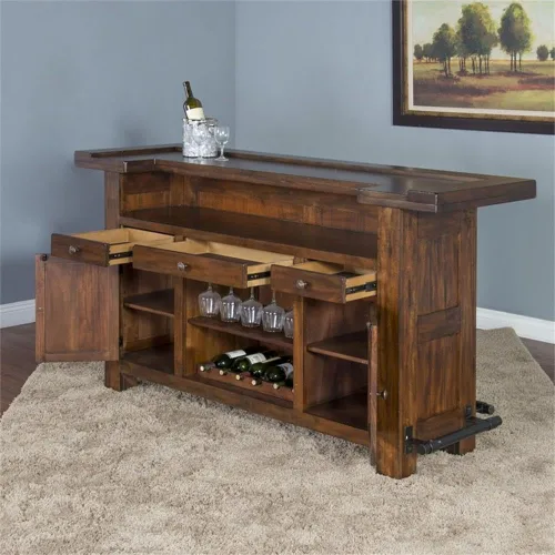 Miniatura 3 de Pemberly Row Unidad de Bar Independiente de Madera Estilo Granja de 78", Estante para Copas de Vino, Gabinetes de Almacenamiento, para Cocina