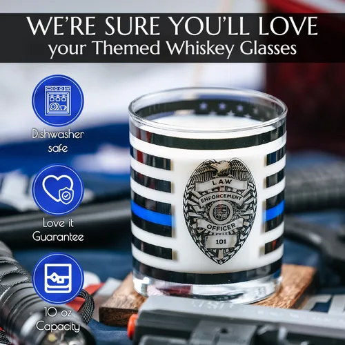 Miniatura 6 de Greenline Goods Thin Blue Line - Vasos clásicos de 10 onzas con diseño de oficial de policía, whisky, estilo antiguo, con gráficos de bandera
