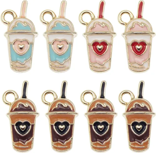 30 dijes de bebidas de corazón de colores mezclados esmaltados en tono dorado para hacer joyas, collares, pulseras, aretes, accesorios de joyería