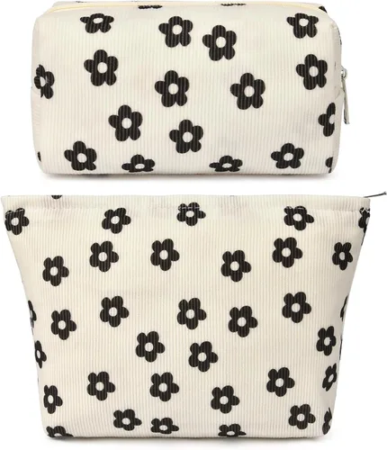 Miniatura 21 de SOIDRAM 2 Piezas de Bolsa de Maquillaje a Rayas Grande, Bolsa de Cosméticos de Cordura de Gran Capacidad, Bolsa de Lona Mixta de Artículos de Rayas