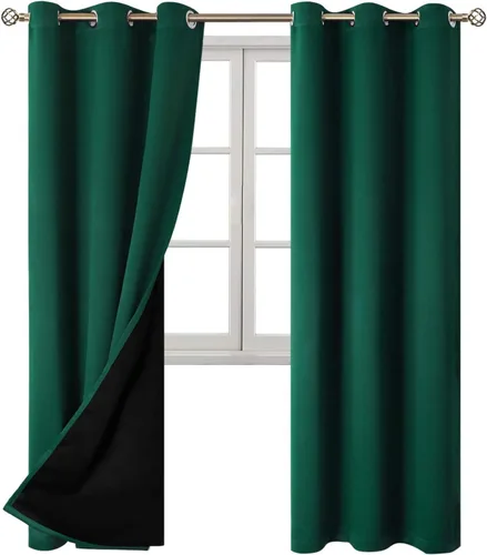 Miniatura 8 de BGment - Cortinas con aislamiento térmico para habitación, 100 % opacas, con forro negro, cortina de doble capa con ojales, reduce el ruido