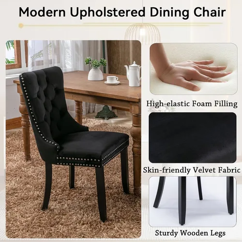 Miniatura 5 de Henf Juego de mesa de comedor extensible de 5 piezas para 4, 63"-79" Mesa de cocina grande extensible con 4 sillas negras acolchadas, Juego de mesa