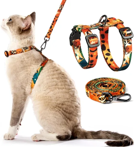Miniatura 7 de Juego de arnés y correa para gatos - Arnés ajustable a prueba de escape, cómodo, suave y ligero, uso seguro y fácil, arnés para gatitos para caminar