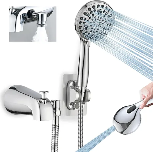 Miniatura 10 de Boquilla de bañera totalmente metálica con desviador de níquel cepillado, se ajusta a rosca de 1/2" o 3/4" IPS, grifo de bañera con desviador
