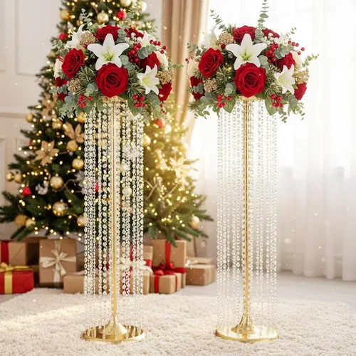 Miniatura 4 de Jarrones de boda de metal de 35.4 pulgadas de alto para centros de mesa: juego de 2 soportes de flores con cristales acrílicos, elegantes soportes