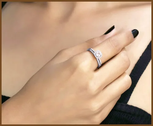 Miniatura 2 de Dazzlingrock Collection Anillo de compromiso de oro rosa de 10 quilates con diamantes y piedras preciosas redondas de 0.197in con juego de banda a