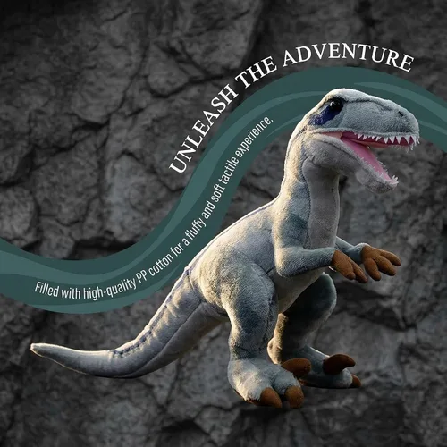 Miniatura 3 de Velociraptor - Juguete de peluche de dinosaurio tiranosaurio gris de 17 pulgadas, figuras de dinosaurio, tiranosaurio, juguetes de peluche suaves