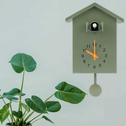 Miniatura 6 de Reloj de cuco de cuco, reloj de pared de cuco, voces de pájaro de cuco, diseño de péndulo, con péndulo, funciona con pilas, para decoración
