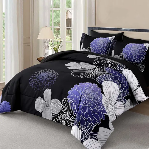 Miniatura 25 de Yiran - Juego de edredón de 7 piezas en una bolsa, edredón floral amarillo con flores, ropa de cama de microfibra suave, tamaño King