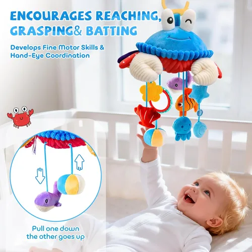 Miniatura 2 de Juguetes de Asiento de Carro para Bebés de 0-6 Meses, Juguete Colgante Sensorial de Cangrejo de Peluche para Cochecito, Cuna y Gimnasio de Juego