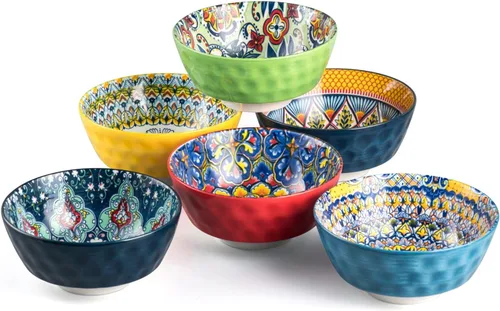 HENXFEN LEAD Cuencos de Cerámica para Aperitivos y Postres, Juego de 6 - 12 Oz Juego de Cuencos Pequeños Coloridos para Helado, Nueces, Condimentos