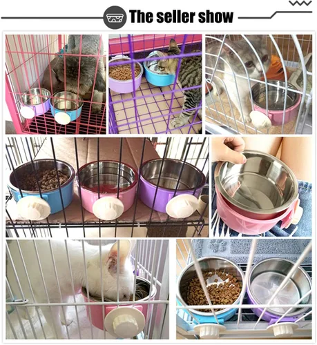Miniatura 3 de Cuenco extraíble de acero inoxidable para perros, comedero de alimentos y agua, taza para gatos, cachorros, pájaros, mascotas (grande, azul)