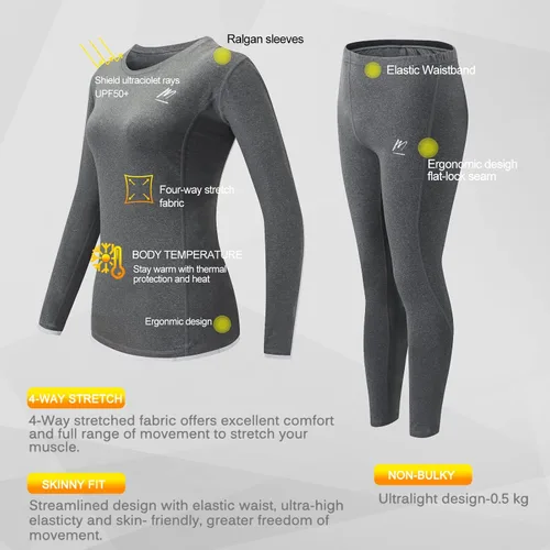 Miniatura 2 de MeetHoo Ropa interior térmica para mujer, conjunto de compresión de capa base cálida para invierno, forro polar, pantalones largos para correr