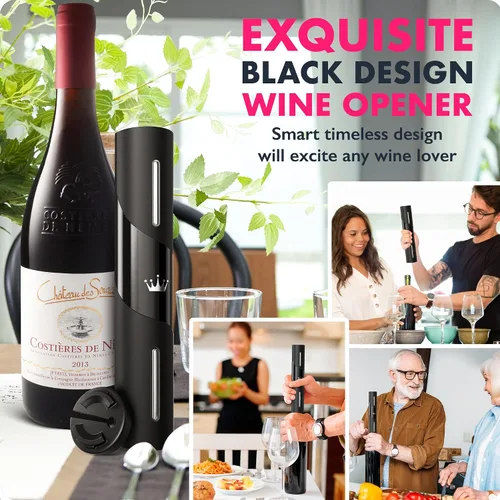 Miniatura 6 de VINABON Abrebotellas de vino eléctrico actualizado 2026 con cortador de papel de aluminio de vino - Abridor de vino electrónico automático