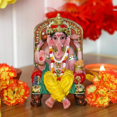 Miniatura 4 de alikiki Figura de estatua hindú de Dios Ganesha, ídolo indio sentado Lord Ganesh, estatua de India Murti, artículo de Ganpati, templo de oficina