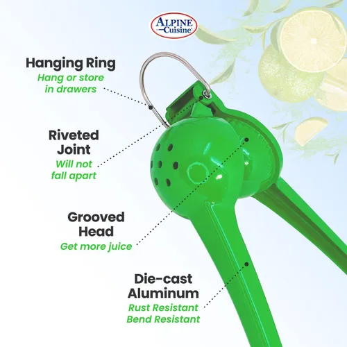Miniatura 4 de Alpine Cuisine Exprimidor de lima con gancho – Exprimidor manual de cítricos de aluminio, exprimidor manual de cítricos, prensa de naranja y limón