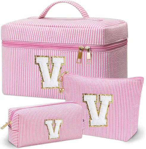 Miniatura 38 de Bolsa de maquillaje Adoryoung 3 piezas rosa+azul, Azul, A