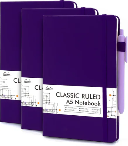 Miniatura 21 de feela Paquete de 3 Cuadernos Diarios a Granel, Cuaderno de Tapa Dura Clásico con Rayas Rayado Diarios con Soporte para Bolígrafo para Mujeres Niñas