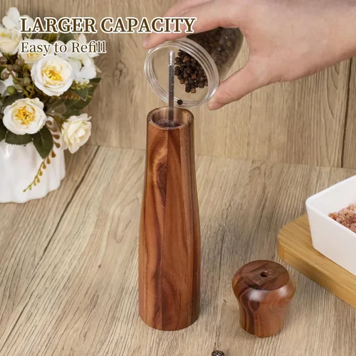 Miniatura 7 de 1 paquete – Molinillo de pimienta de madera de acacia de 10 pulgadas de alto o molino de sal elegante molino de pimienta de madera con un rotor