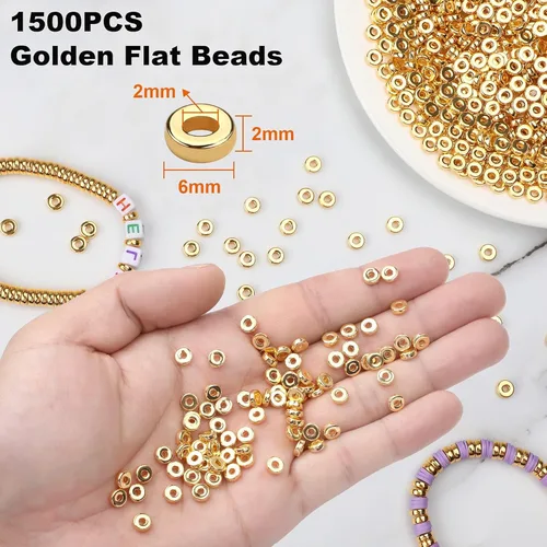 Miniatura 2 de 1500 piezas de cuentas espaciadoras de 6 mm, redondas y planas, doradas, sueltas, para hacer joyas, cuentas en disco para pulseras, collares, Dorado