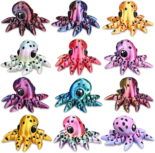 Miniatura 28 de Honoson 12 piezas de animales impresos en 3D 3D mini animales flexibles y articulados pequeños para aliviar el estrés de mascotas, para adultos